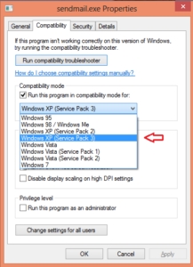 Enable XP Compatibility Mode on Fake Sendmail