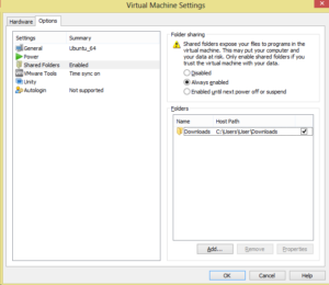 How to share folder in VMware in Virtual Machine Settings