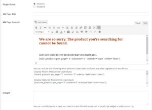 Orbisius Custom 404 Page for WooCommerce Settings