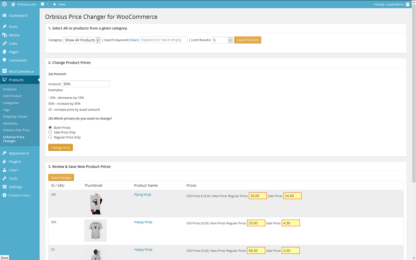 change product prices (up/down) for all products or for a selected category and its subcategories