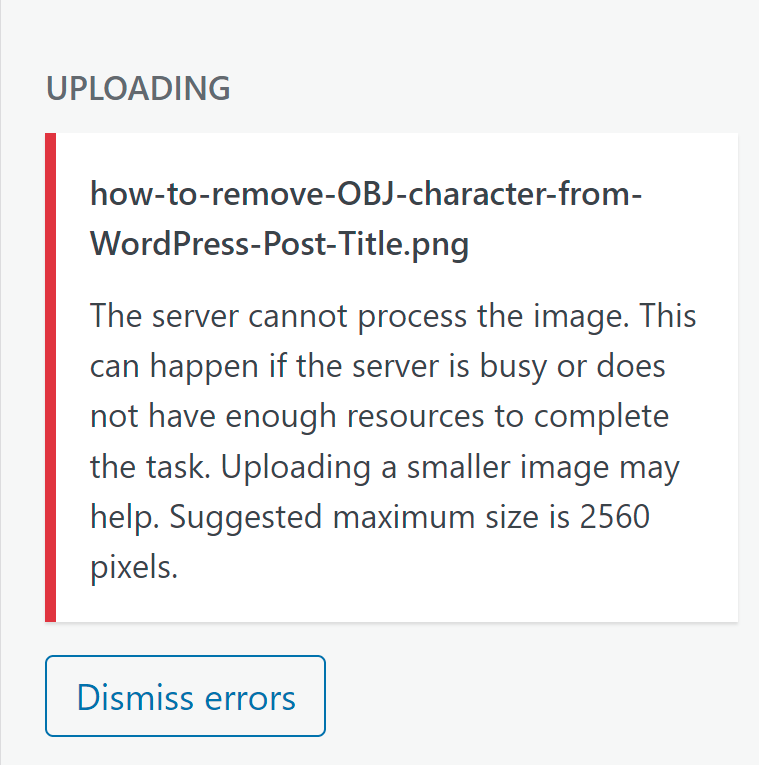 WordPress Upload Error: Server Cannot Process the Image